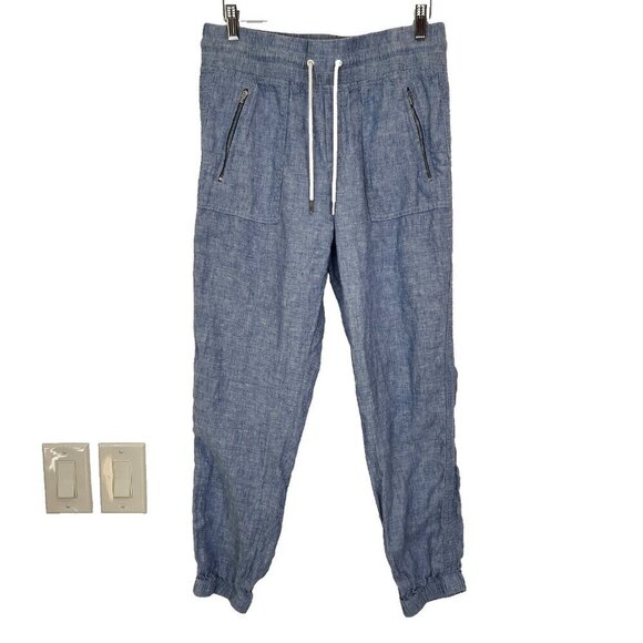 Athleta Pants - Athleta Cabo 100% Linen Jogger‎ Pants Womens 6 Blue Pull On Casual High Rise